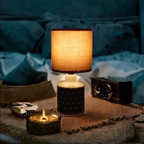 Super99 Ceramic Designer Table Lamp with Shade- Beautiful Table Lamp for Bedroom and Drawing Room etc.|Weight: 460gm, Size: Lamp: 19.5cmX8.5cm, Shade: 13cm